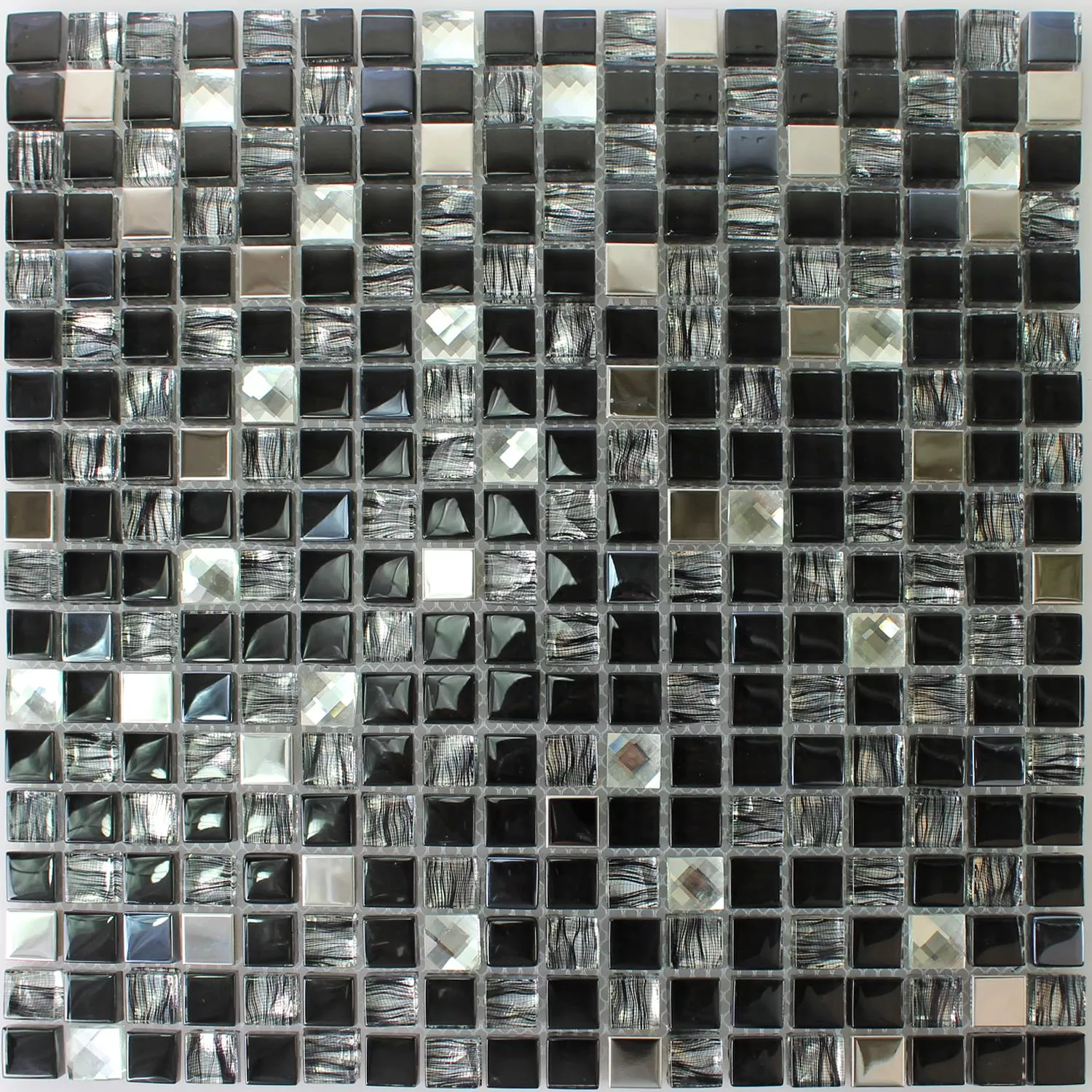 Azulejo Mosaico Vidro Aço Inoxidável Malaya Preto Quadrada 15