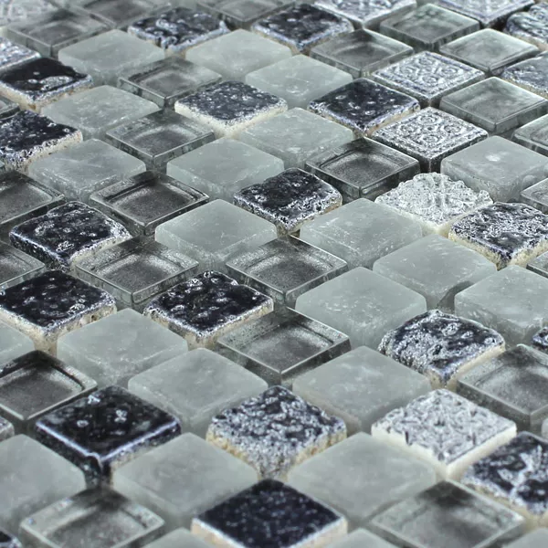 Azulejo Mosaico Escimo Vidro Pedra Natural Mix Grey Black