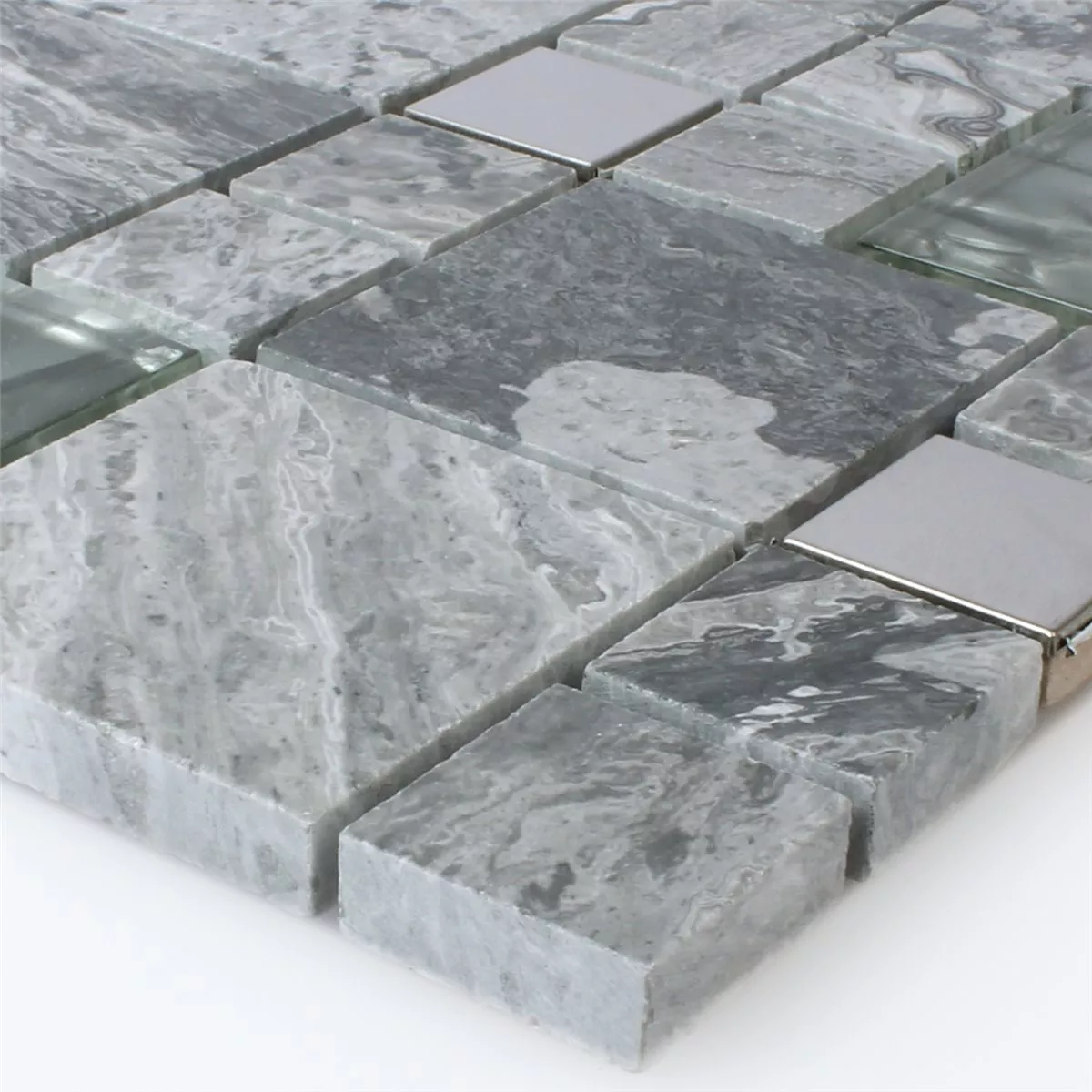 Padrão de Azulejo Mosaico Metal Vidro Pedra Natural Mix Cinza Prata