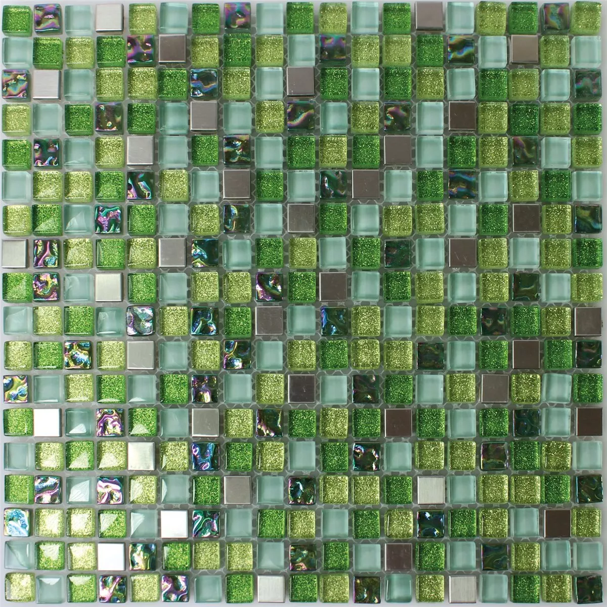 Padrão de Azulejo Mosaico Vidro Aço Inoxidável Verde Mix