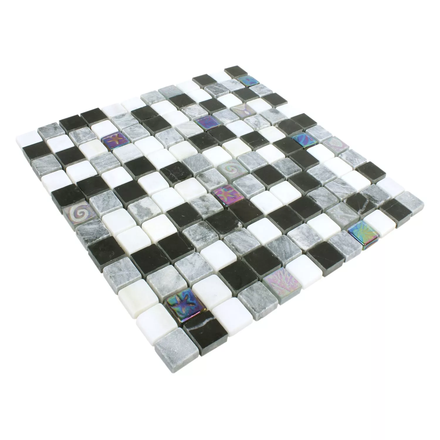 Padrão de Azulejo Mosaico Relief Mármore Vidro Mix Preto Cinza Branco