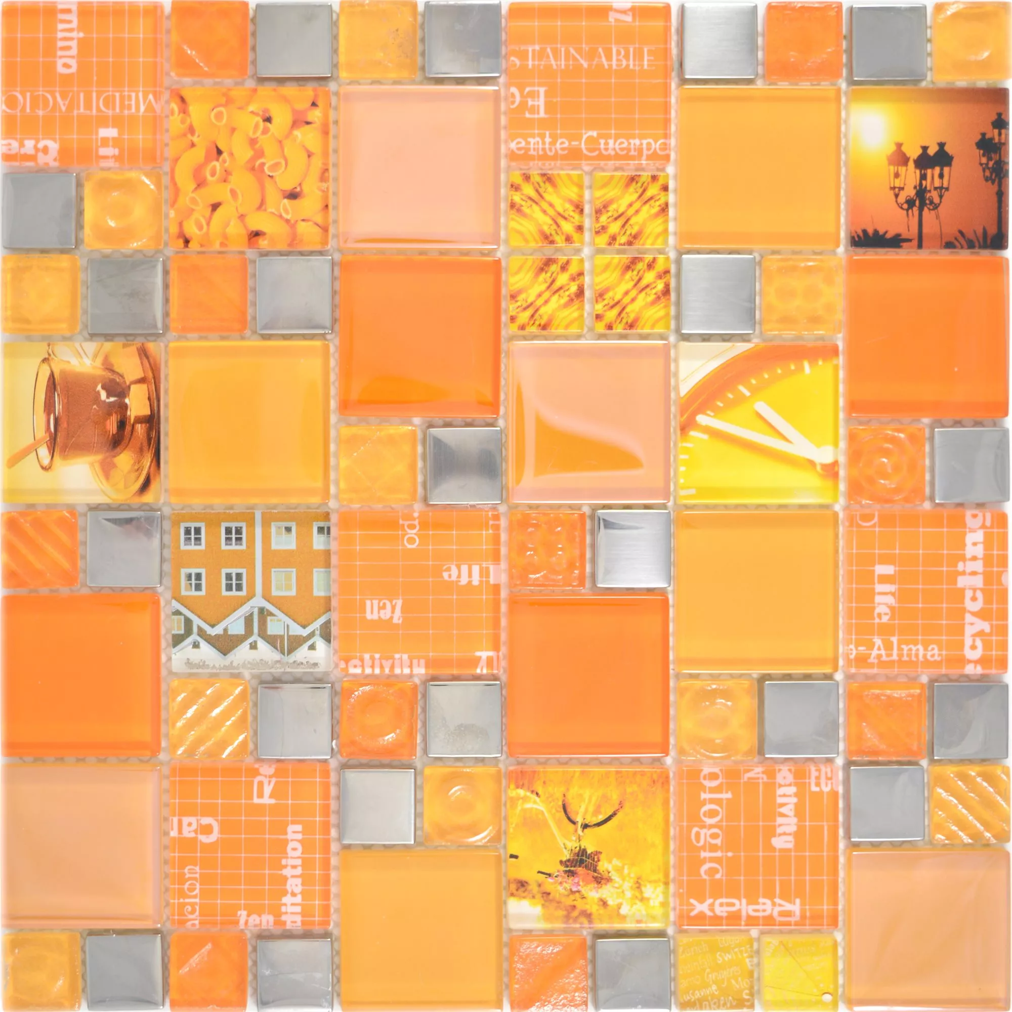 Padrão de Mosaico De Vidro Azulejos Nemesis Laranja Prata