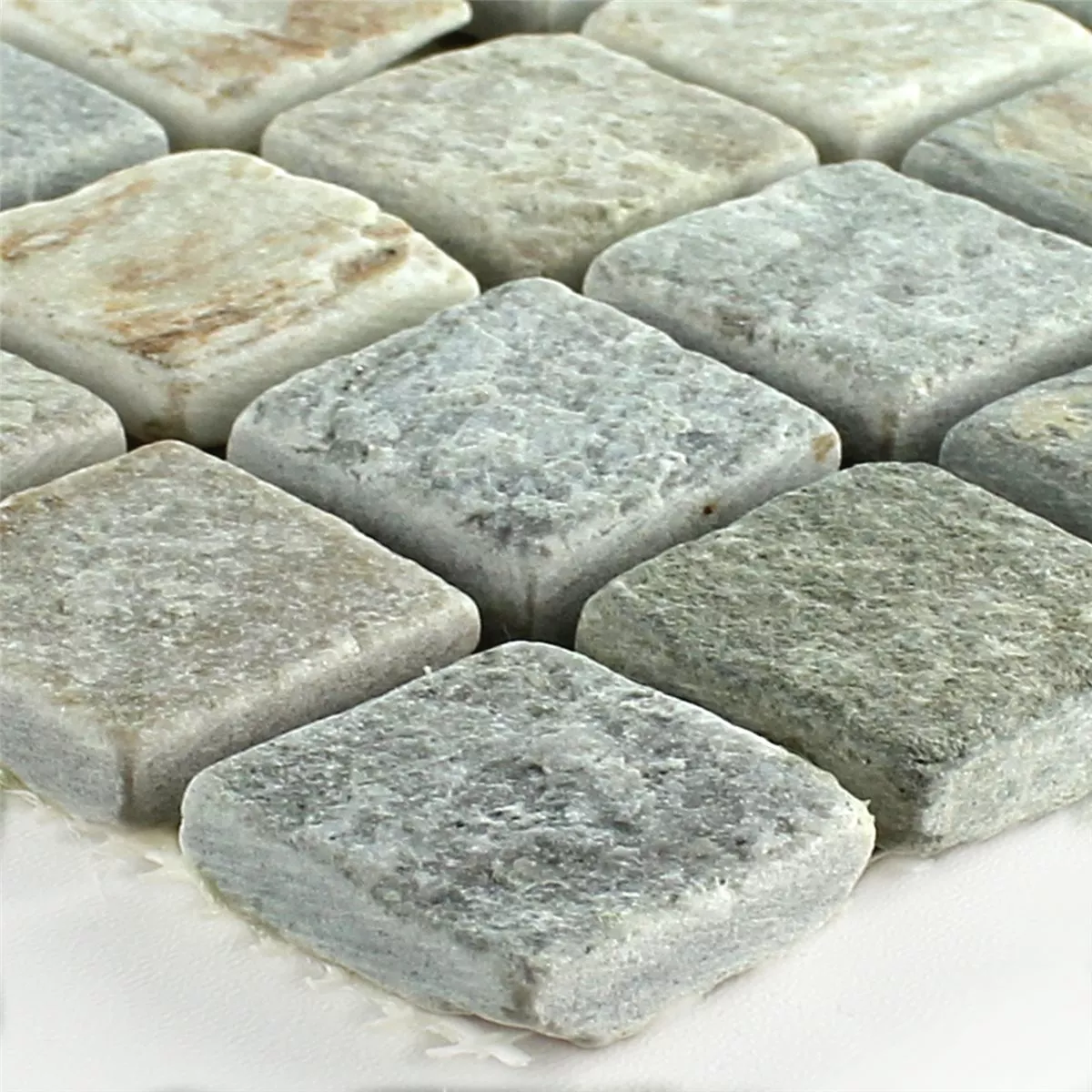 Pedra Natural Quartzito Azulejo Mosaico Bege Cinza 22x22mm Pedra Natural Quartzito Azulejo Mosaico Bege Cinza 22x22mm
