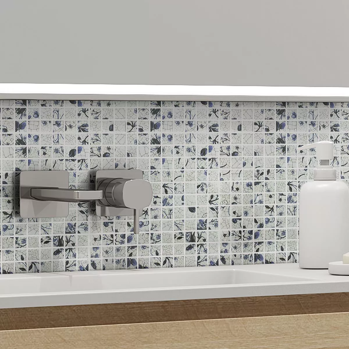 Cerâmica Azulejo Mosaico Isabella Branco Azul