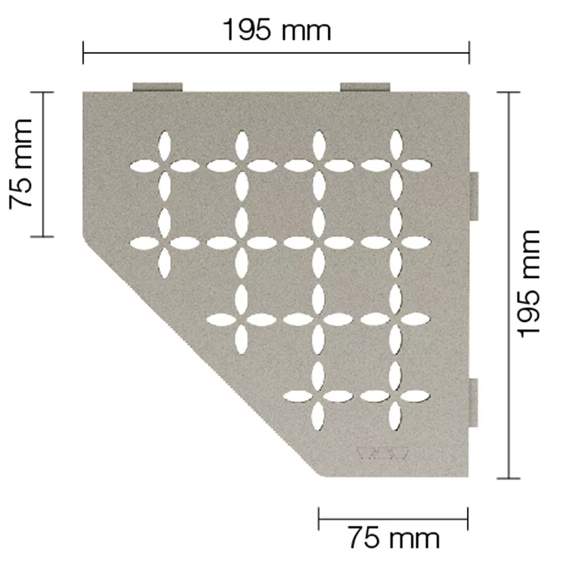 Prateleira de parede para chuveiro Schlüter 5 cantos 19,5x19,5cm floral cinza