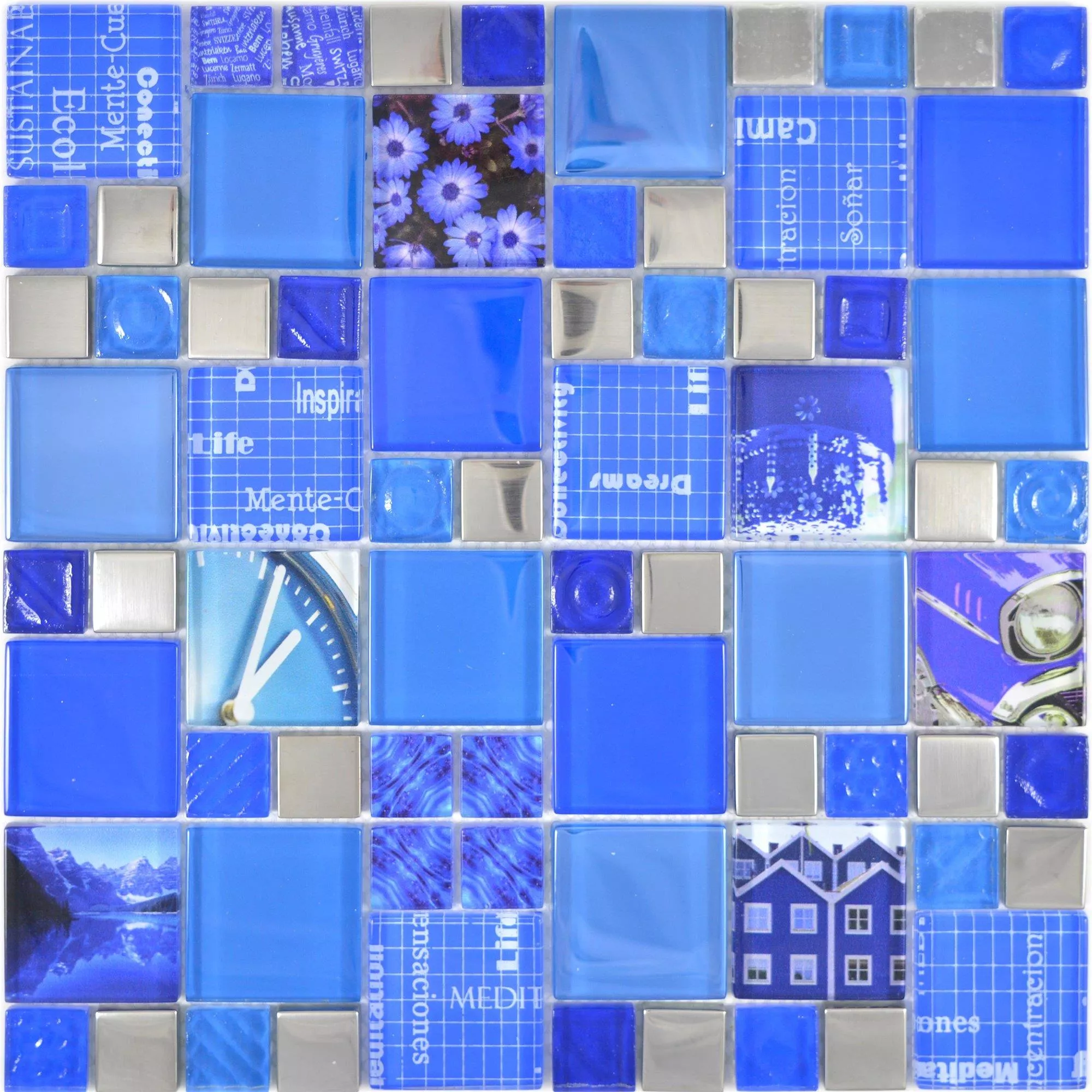 Mosaico De Vidro Azulejos Nemesis Azul Prata