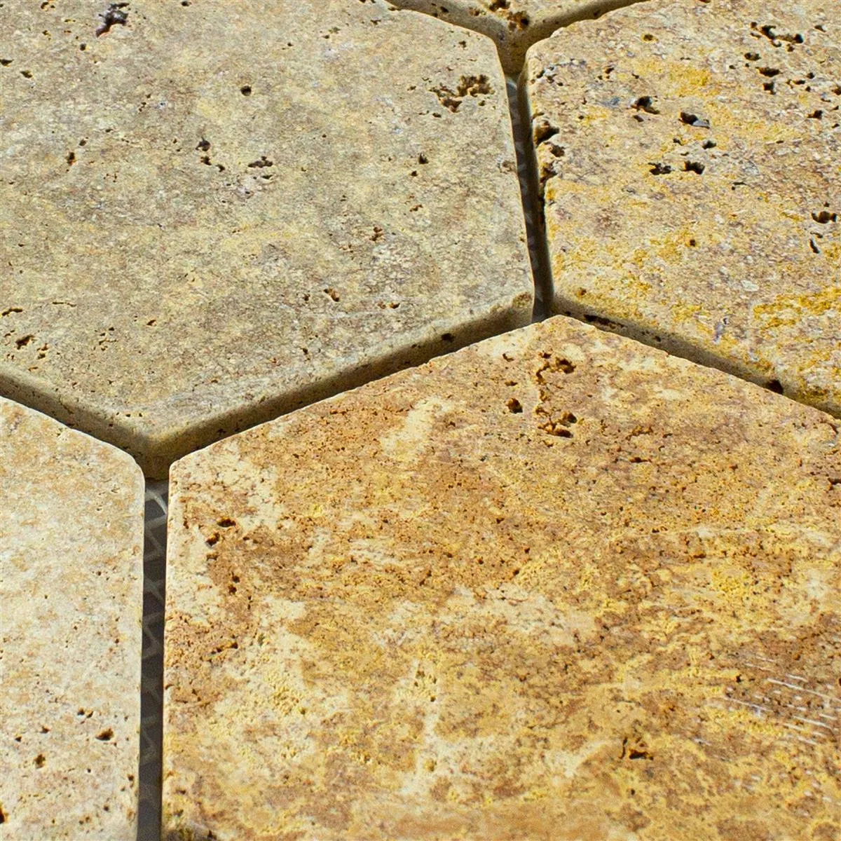 Padrão de Travertino Pedra Natural Azulejo Mosaico Mercado Hexágono Ouro