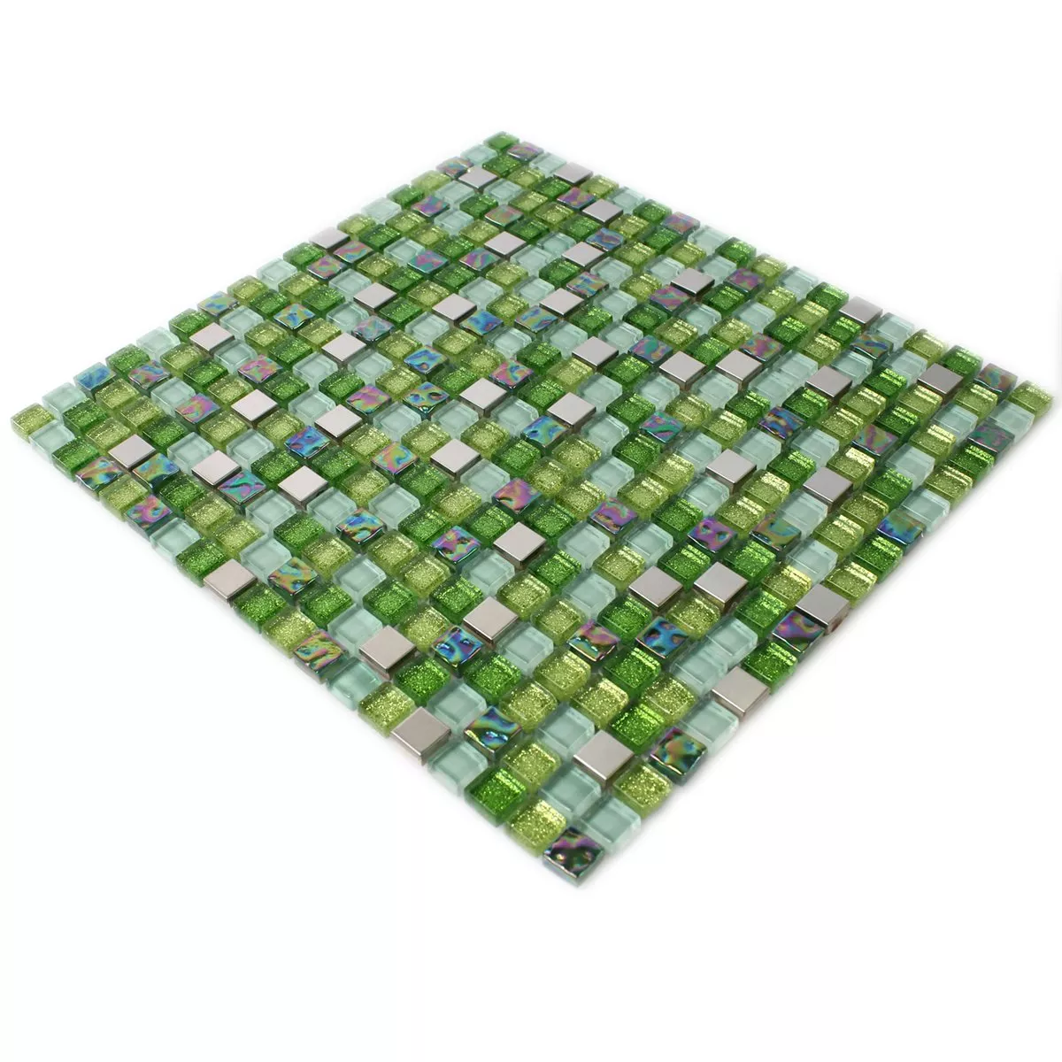 Azulejo Mosaico Vidro Aço Inoxidável Verde Mix