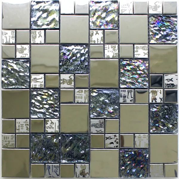 Padrão de Azulejo Mosaico Vidro Aço Inoxidável Metal Agypt Prata