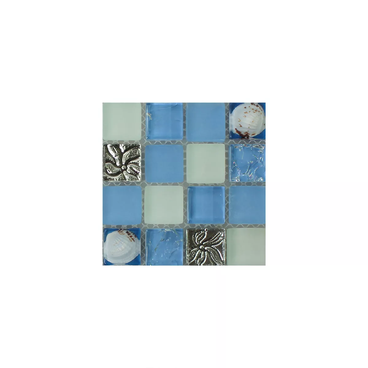 Padrão de Vidro Concha Azulejo Mosaico Byron Azul Mix