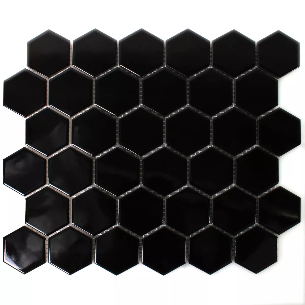 Padrão de Azulejo Mosaico Cerâmica Hexágono Preto Brilhante H51