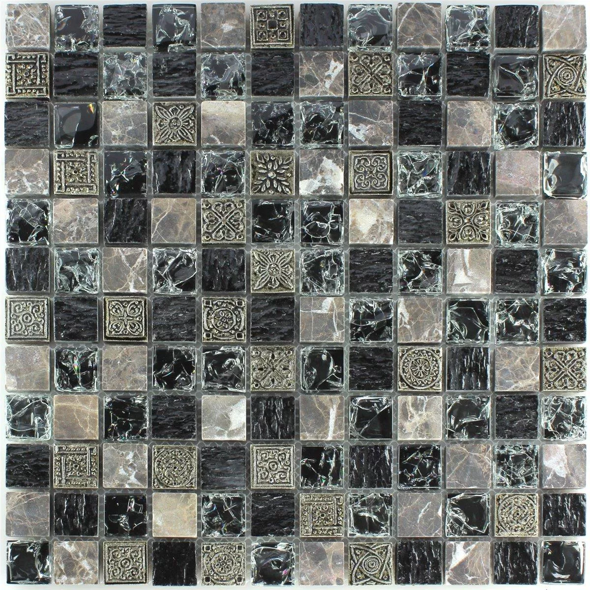 Azulejo Mosaico Vidro Mármore Efeito Preto