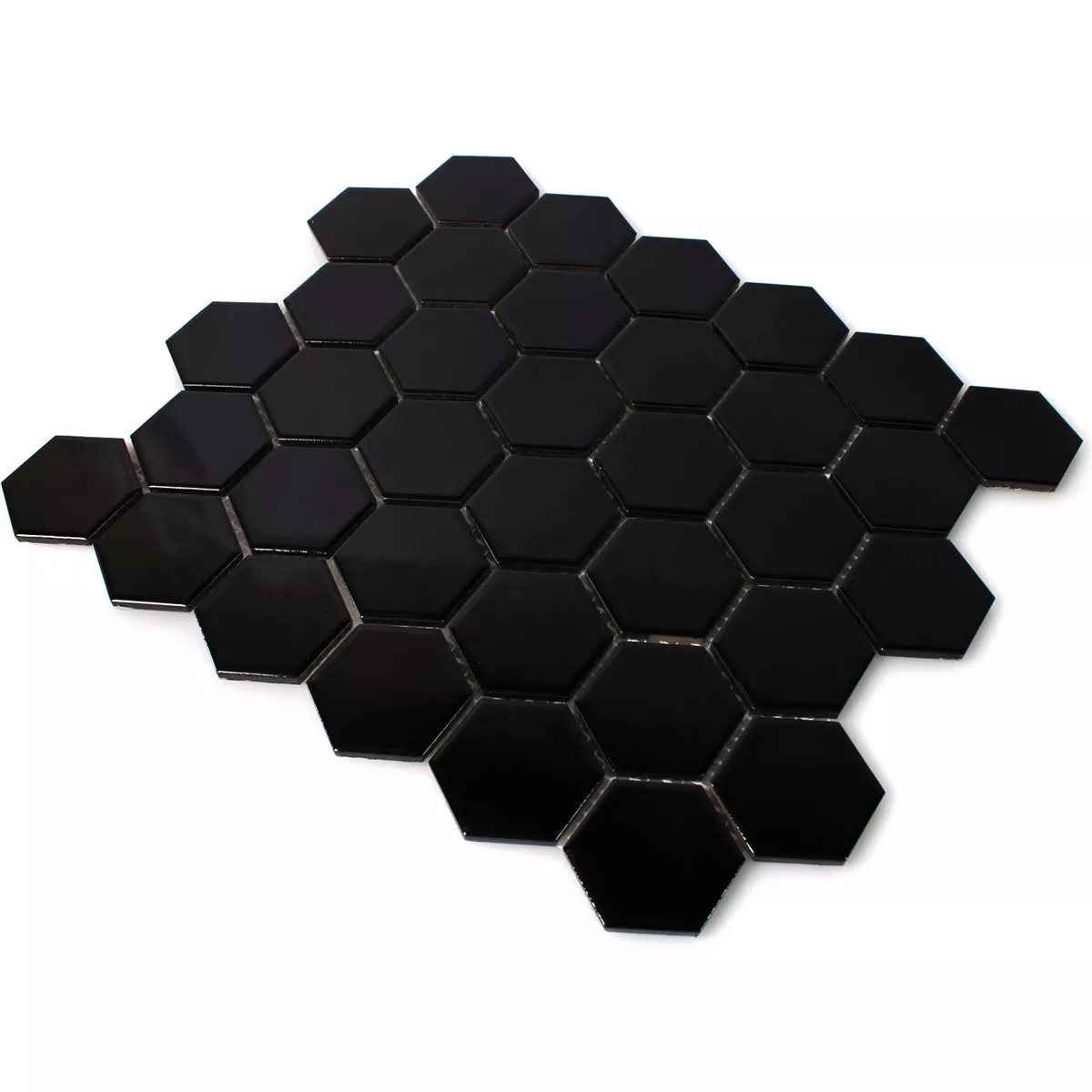 Padrão de Azulejo Mosaico Cerâmica Hexágono Preto Brilhante H51