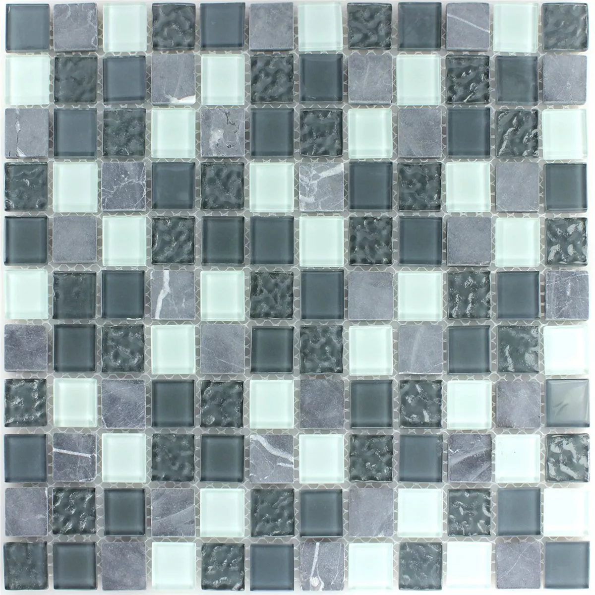 Azulejo Mosaico Vidro Mármore Cinza 25x25x4mm