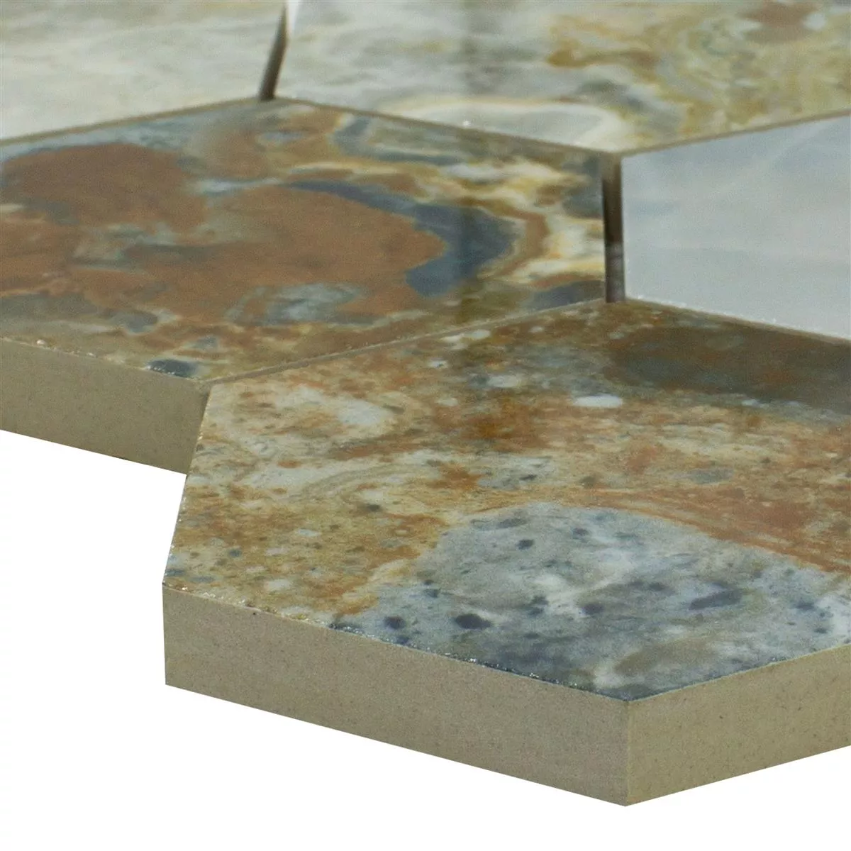 Mosaico Cerâmico Azulejos Naftalin Hexágono Marrom Azul Mosaico Cerâmico Azulejos Naftalin Hexágono Marrom Azul