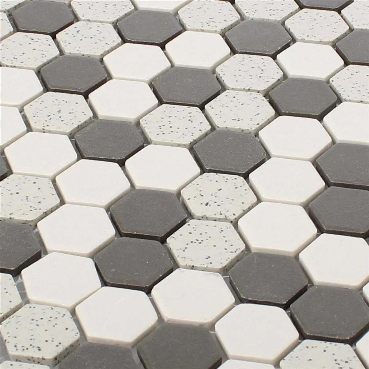 Padrão de Cerâmica Azulejo Mosaico Monforte Hexágono Preto Cinza