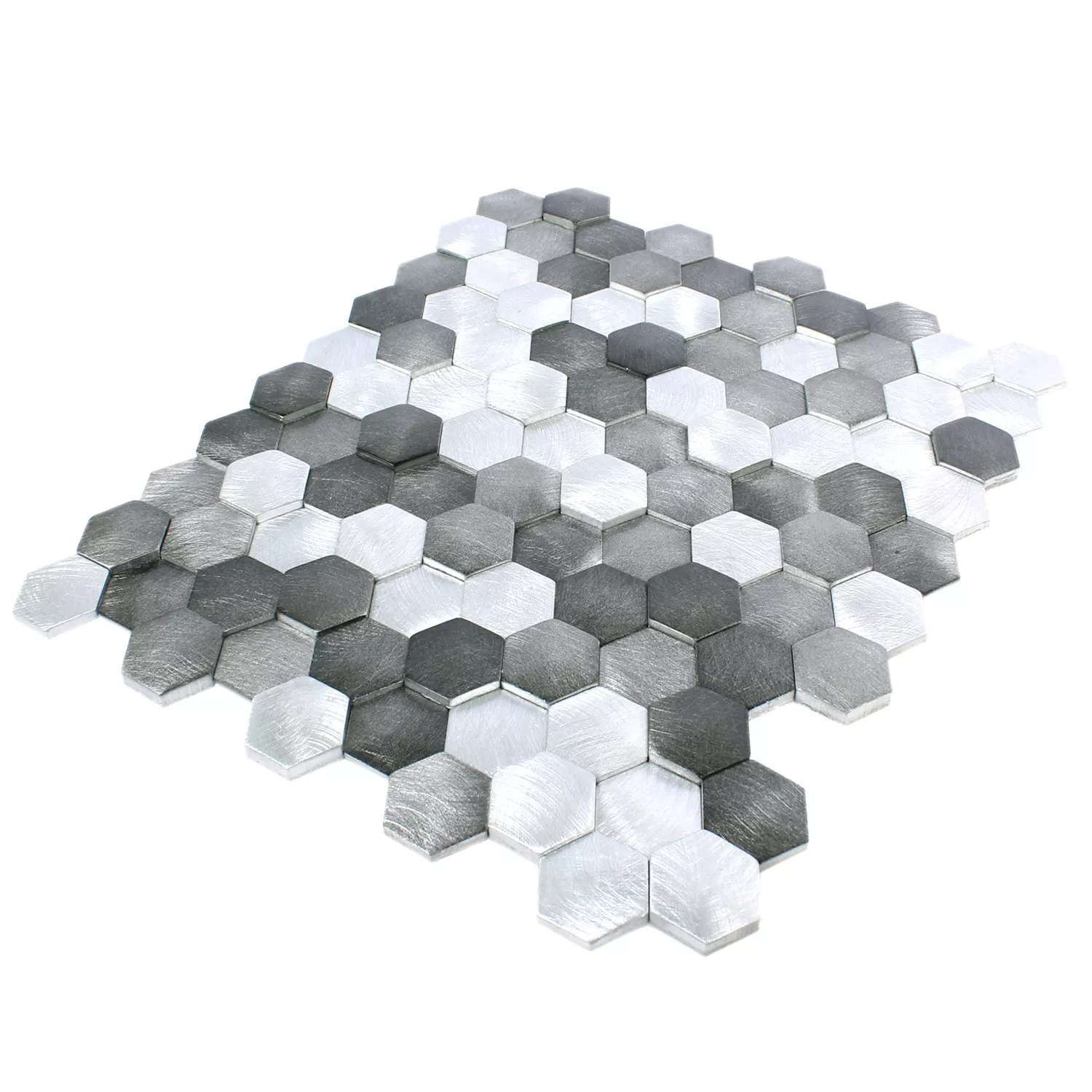 Padrão de Azulejo Mosaico Sindos Hexágono 3D Preto Prata