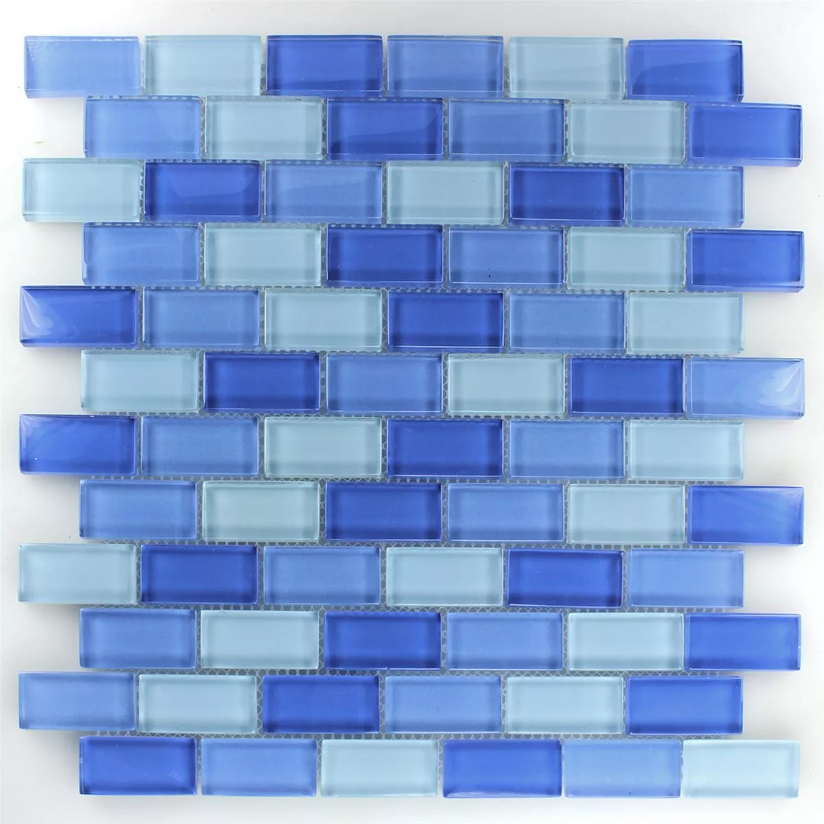 Padrão de Azulejo Mosaico Vidro Brick Azul Claro Mix 