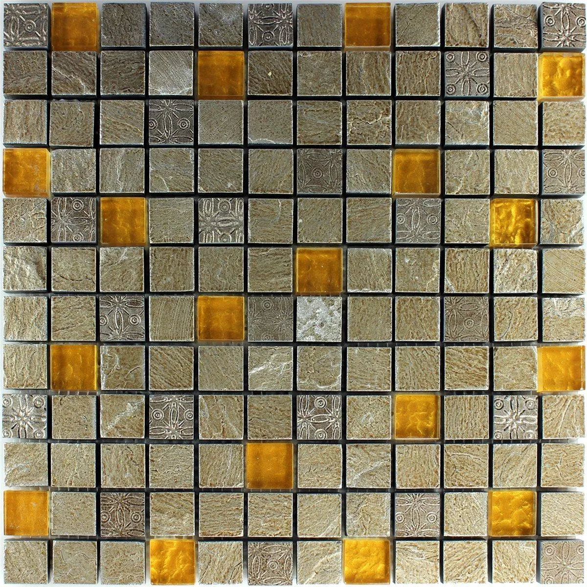 Azulejo Mosaico Vidro Pedra Natural Cinza Laranja