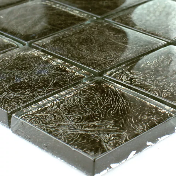 Mosaico De Vidro 48x48x8mm Preto Ouro Metal