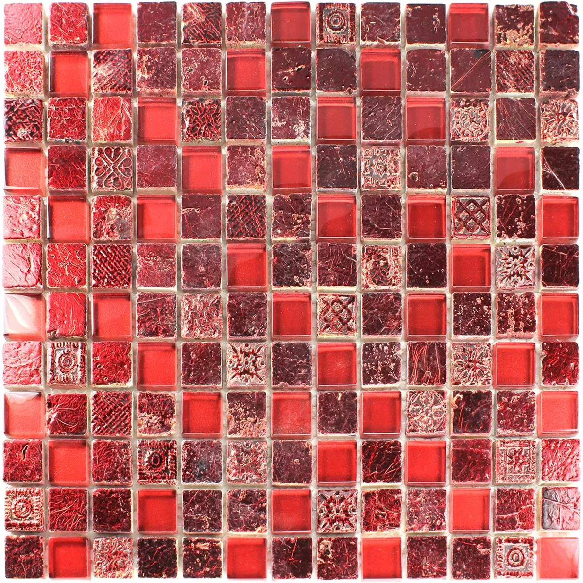 Azulejo Mosaico Vidro Calcário Mármore Lava Vermelho Duo