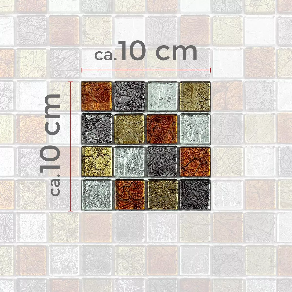 Padrão de Azulejo Mosaico Vidro Bonnie Cristal Estruturada Ouro Prata Vermelho