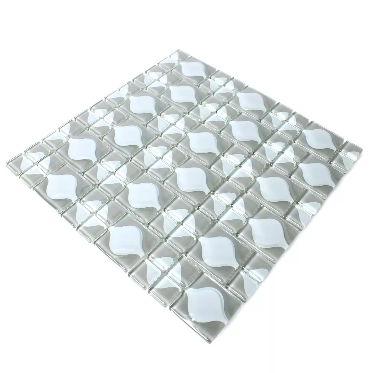 Mosaico De Vidro Azulejos Nokta Cinza Branco 3D