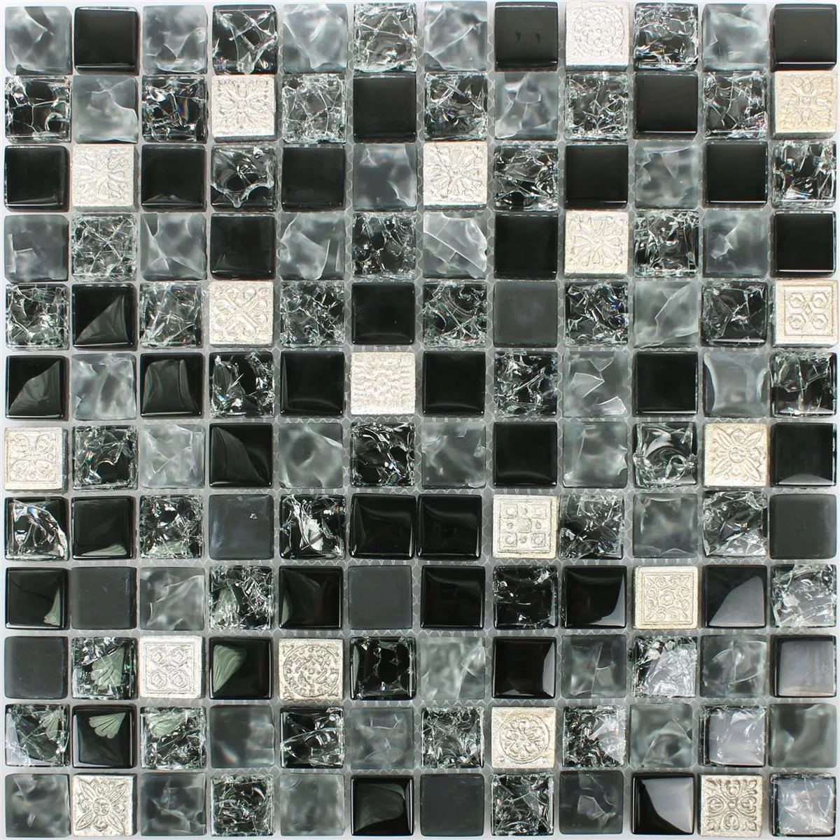 Vidro Resina Azulejo Mosaico Bogardus Preto Mix