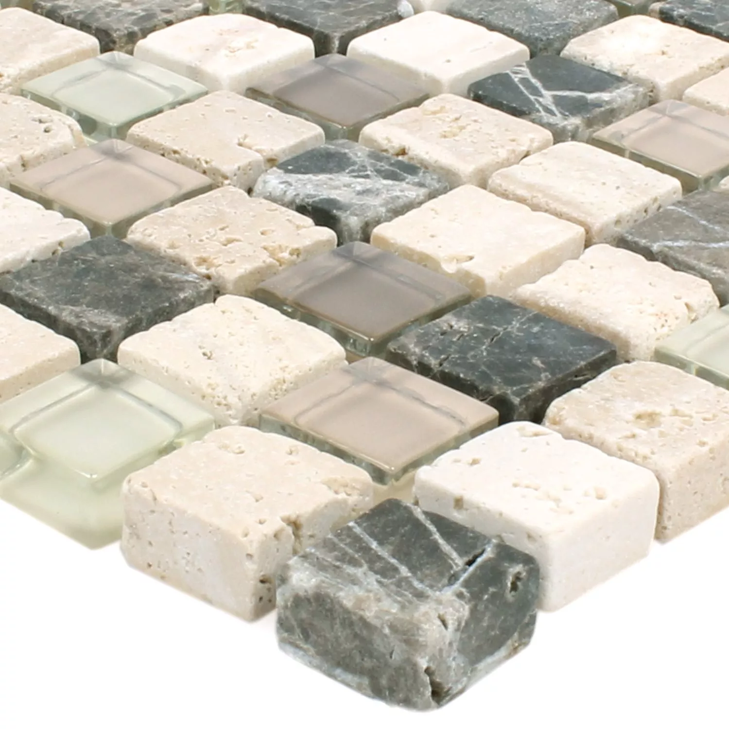 Padrão de Azulejo Mosaico Milos Vidro Pedra Natural Mix Marrom Bege Quadrada