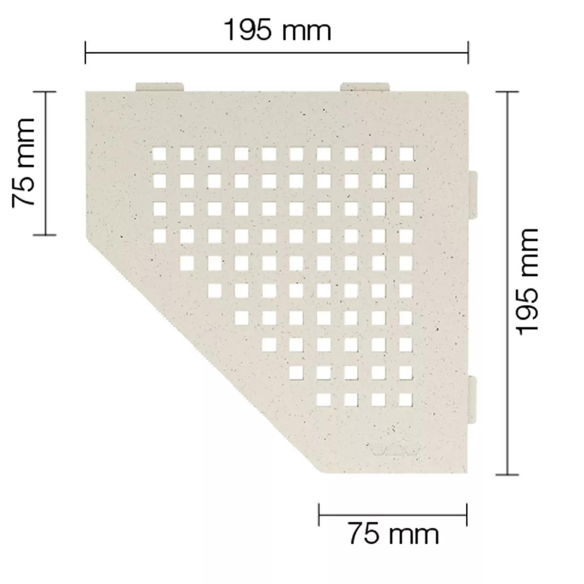 Prateleira de parede para chuveiro Schlüter 5eck 19,5x19,5cm quadrado marfim