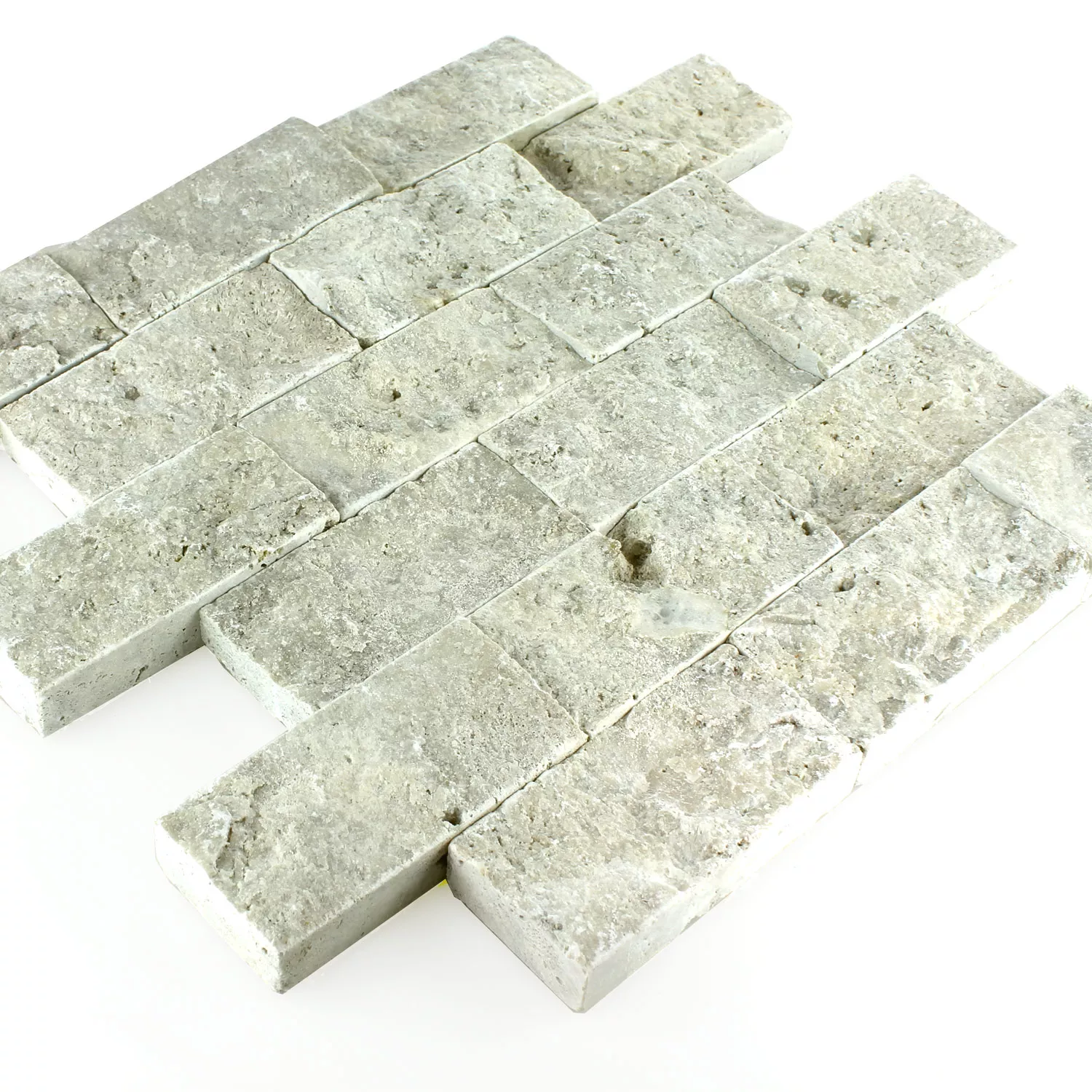Azulejo Mosaico Pedra Natural 3D Sumba Prata Brick
