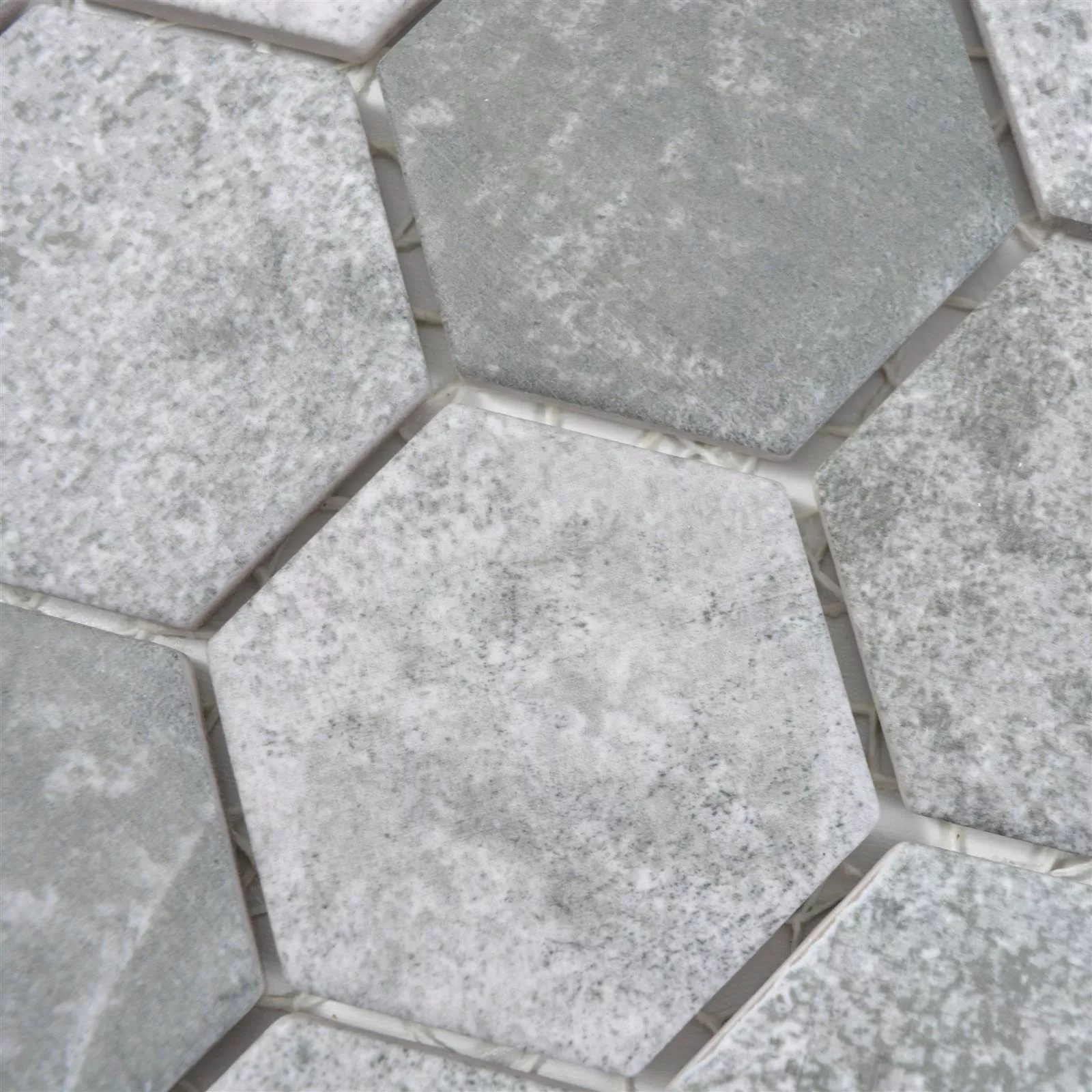 Mosaico Cerâmico Comtessa Hexágono Aparência de Cimento Cinza Escuro