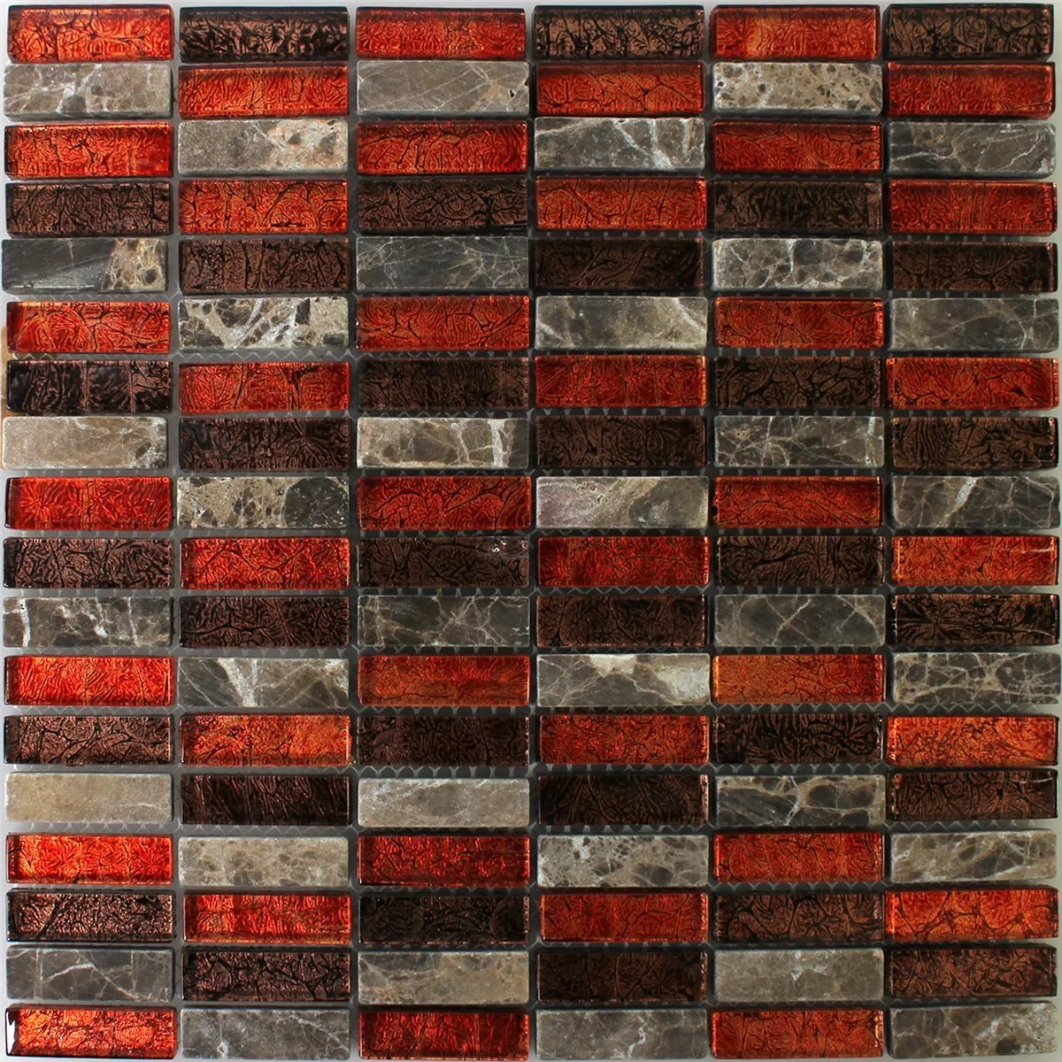 Azulejo Mosaico Pedra Natural Vidro Vermelho Marrom Stick