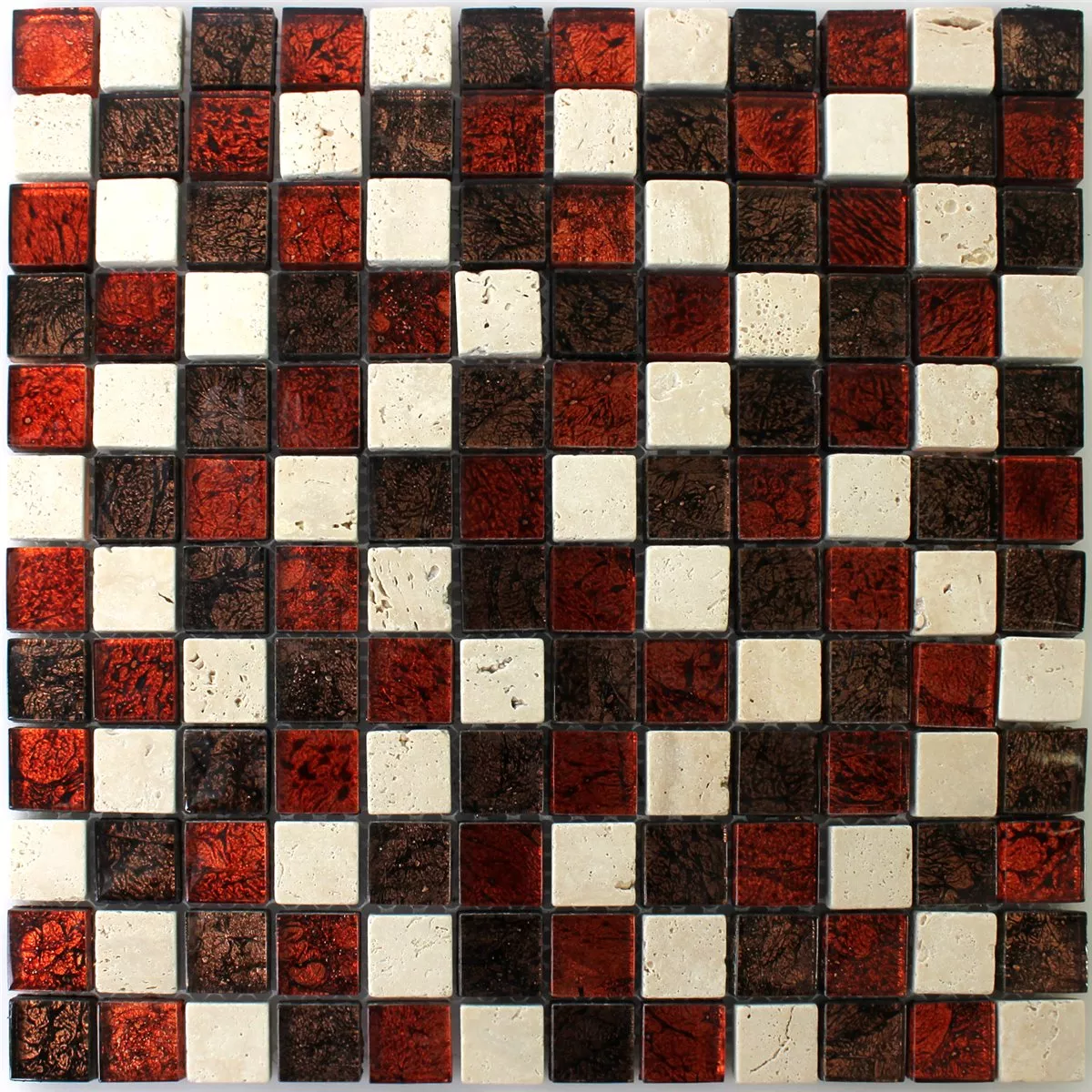 Padrão de Azulejo Mosaico Pedra Natural Vidro Vermelho Marrom Bege