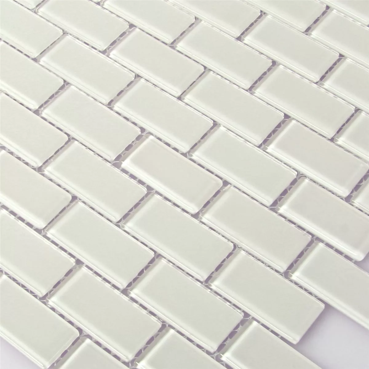 Azulejo Mosaico Vidro Brick Branco Brilhante 25x50x4mm