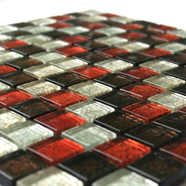 Padrão de Mosaico De Vidro Azulejos  Vermelho Marrom Prata Metal