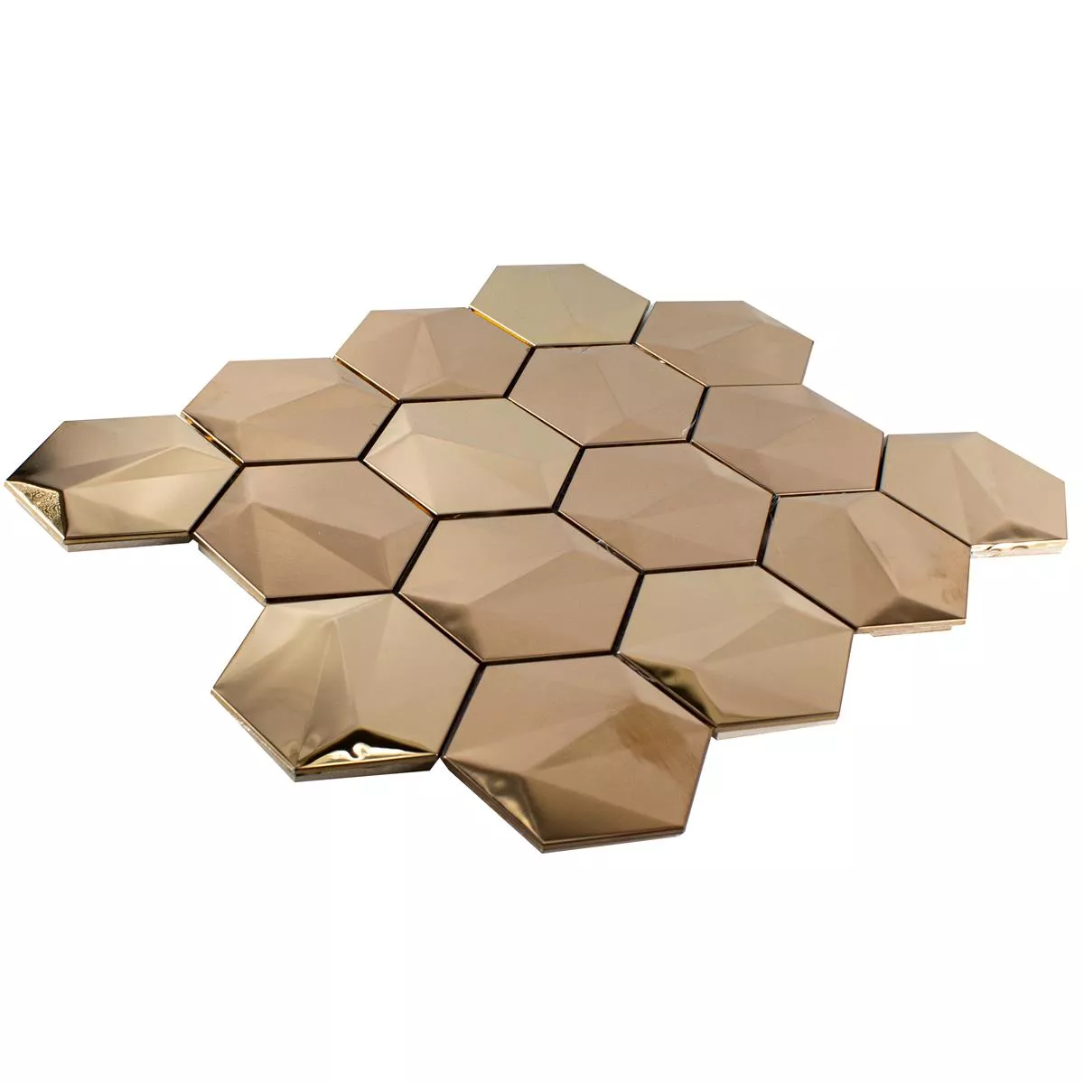 Padrão de Aço Inoxidável Azulejo Mosaico Durango Hexágono 3D Cobre