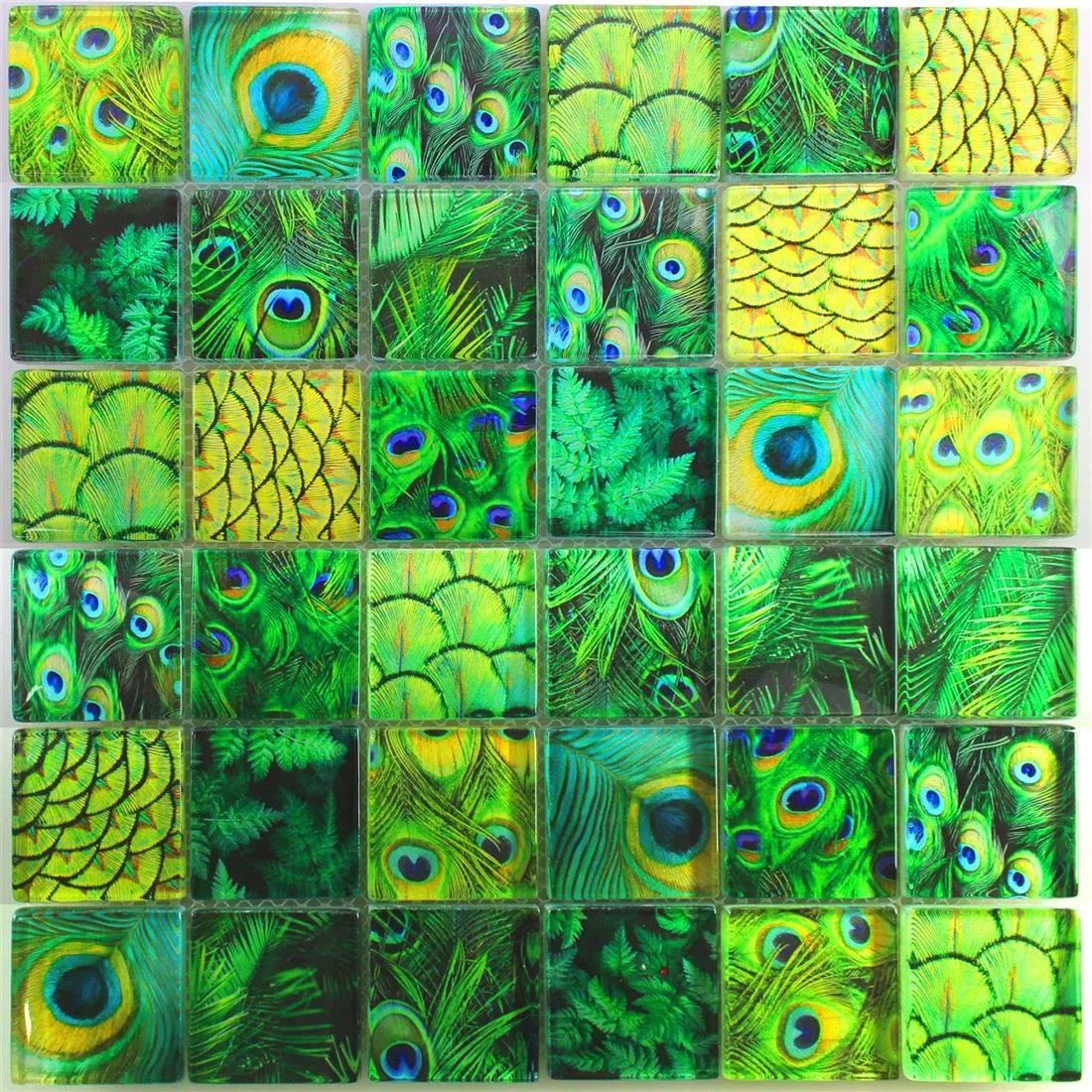 Mosaico De Vidro Azulejos Peafowl Verde