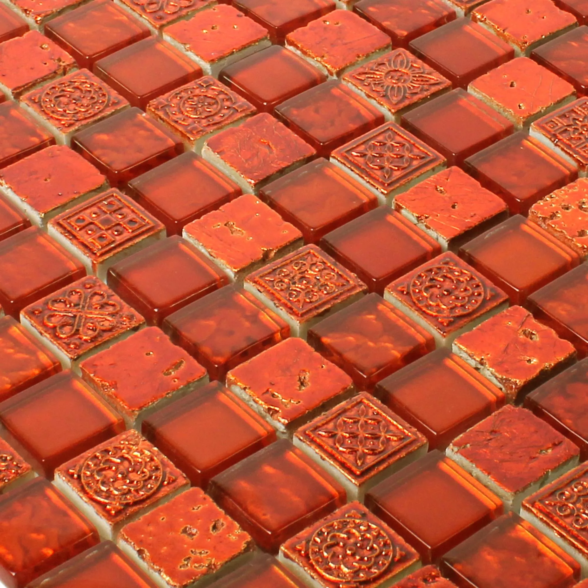 Azulejo Mosaico Georgia Vidro Pedra Natural Mix Vermelho