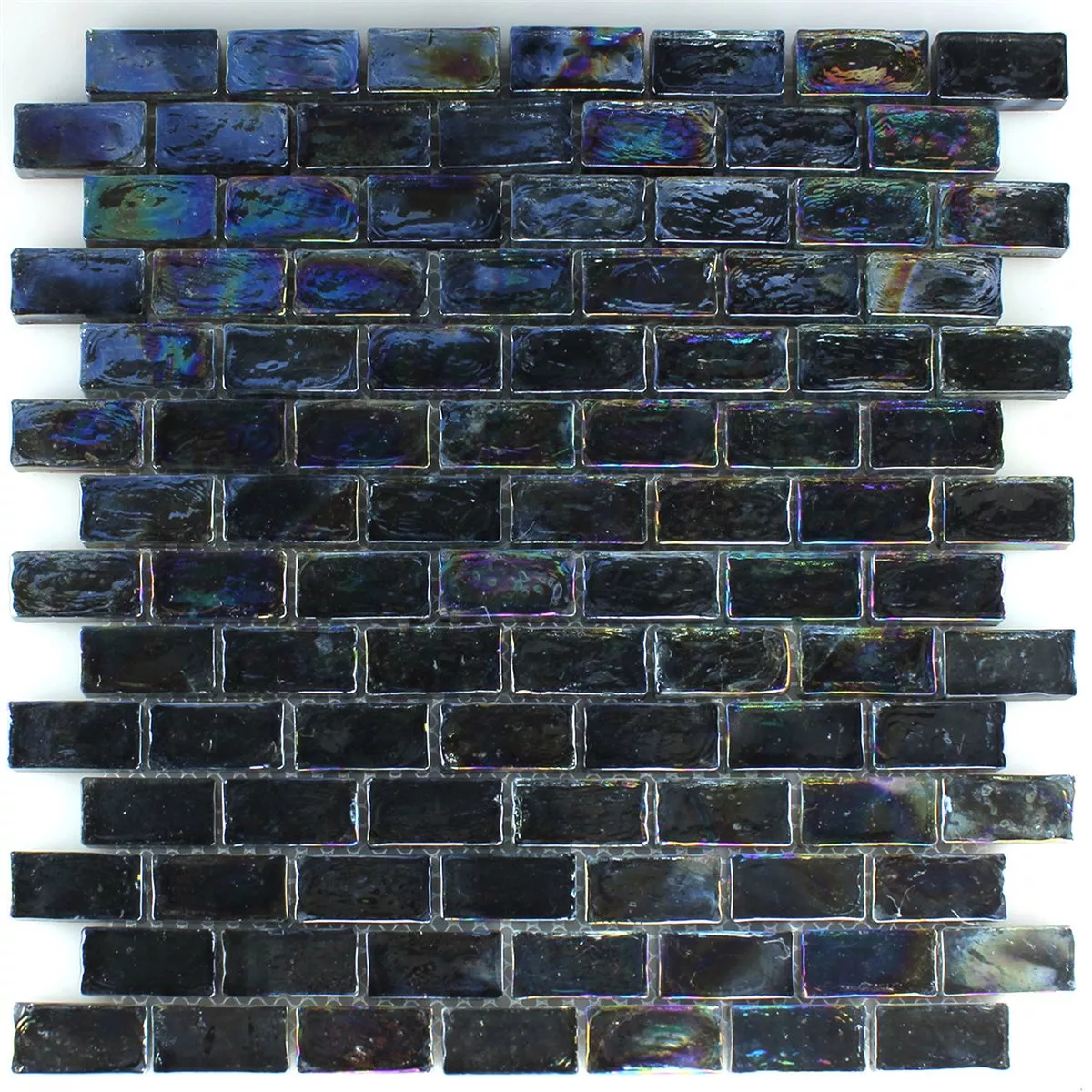 Azulejo Mosaico Vidro Efeito Petrol Black 20x42x8mm