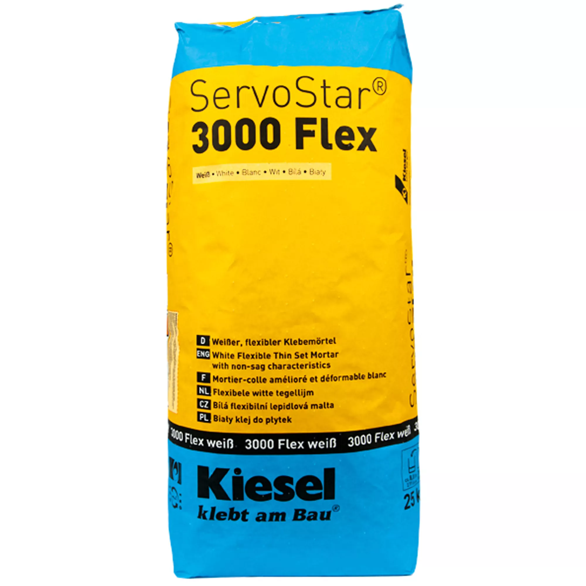 Adesivo para azulejos Kiesel Servostar 3000 branco, argamassa adesiva flexível 25 kg