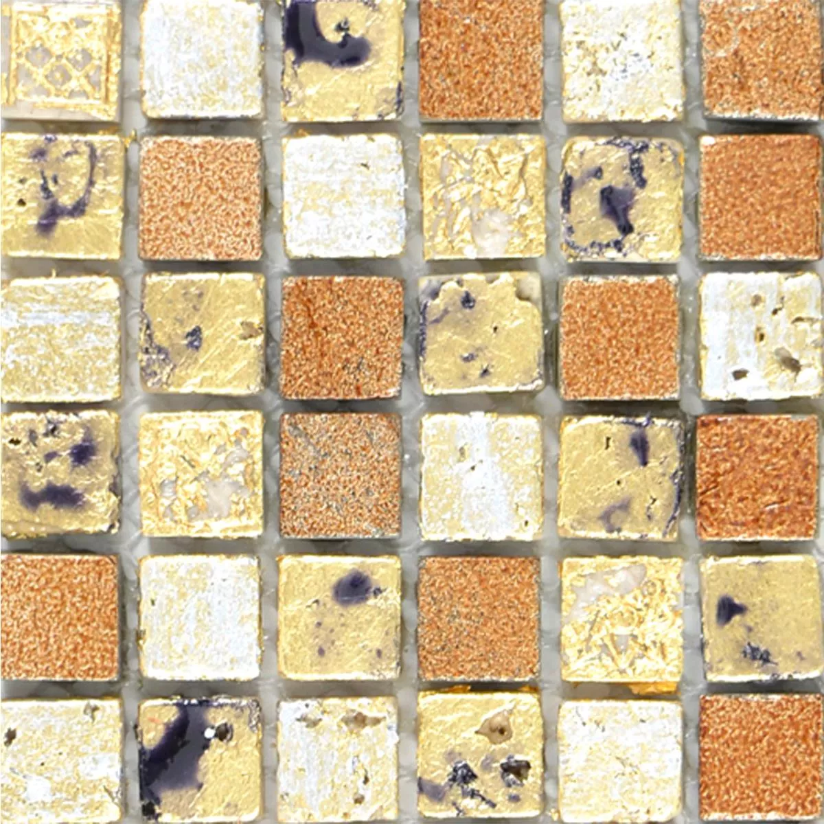 Pedra Natural Resina Azulejo Mosaico Lucky Ouro Bronze