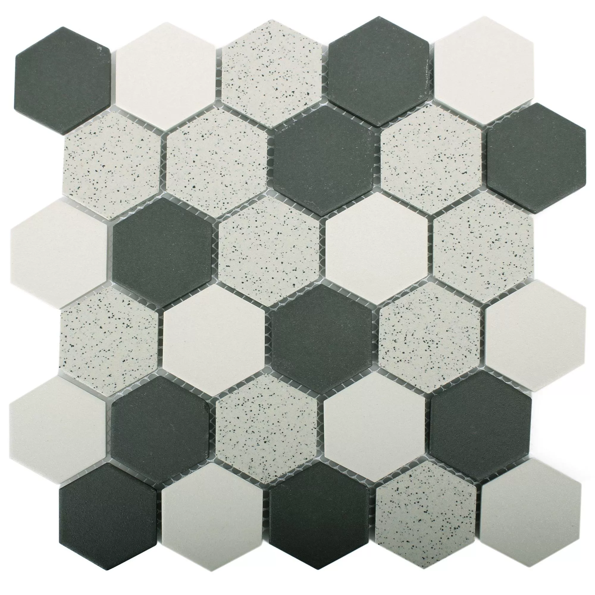 Cerâmica Azulejo Mosaico Monforte Hexágono Preto Cinza 51