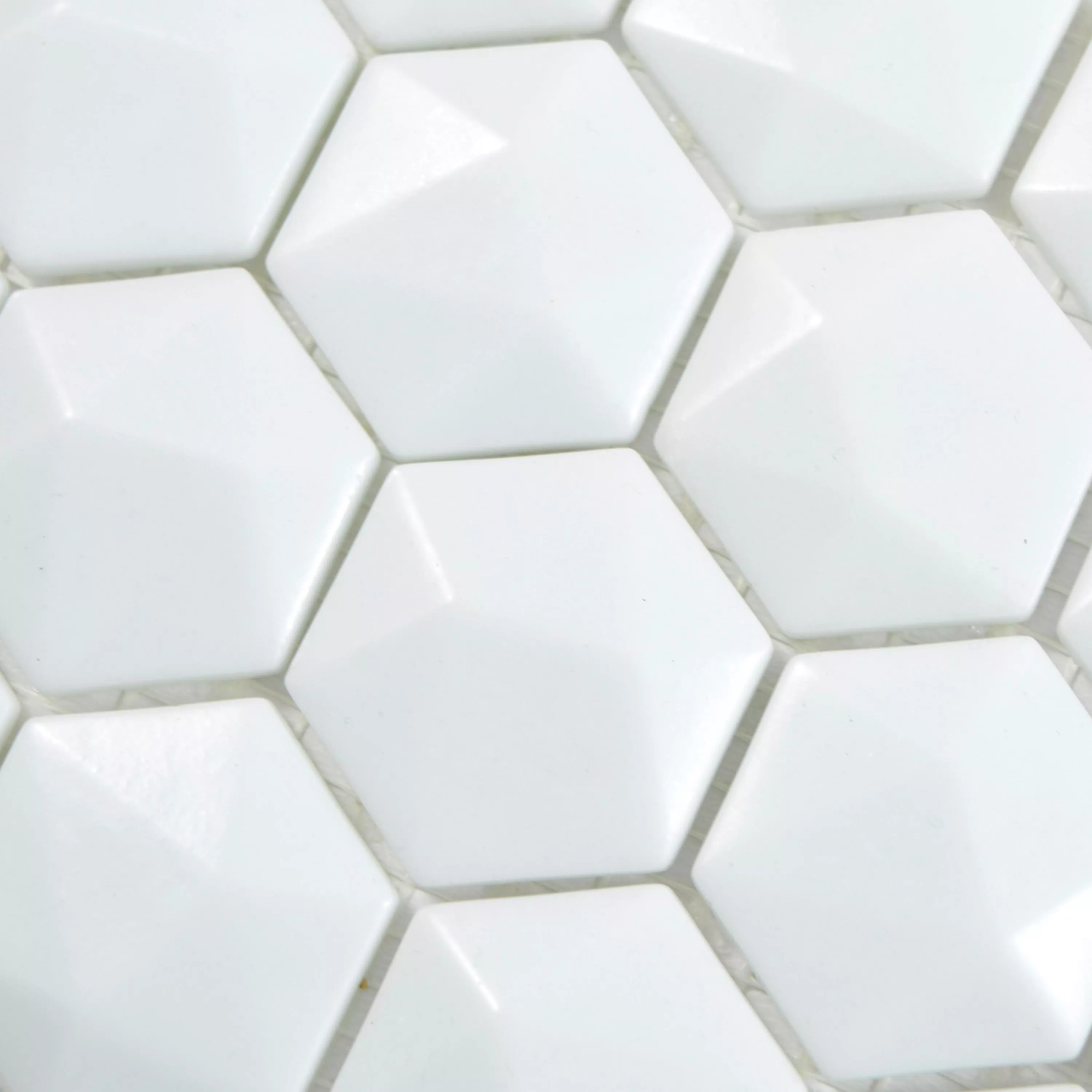 Padrão de Mosaico De Vidro Azulejos Benevento Hexágono 3D Branco