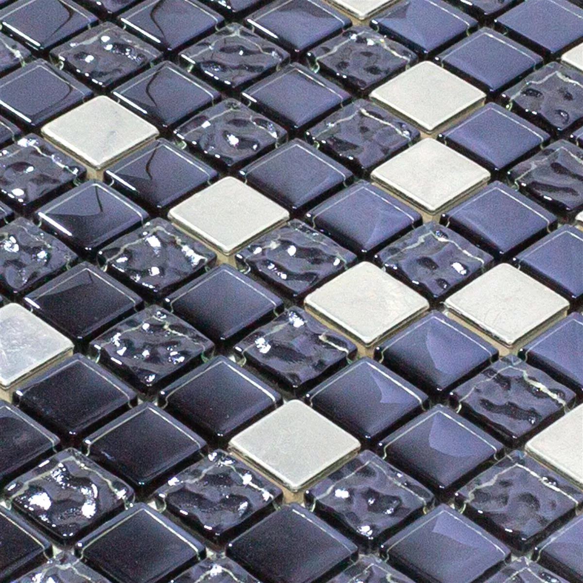 Padrão de Azulejo Mosaico Vidro Aço Inoxidável Blackriver Preto Prata Mix