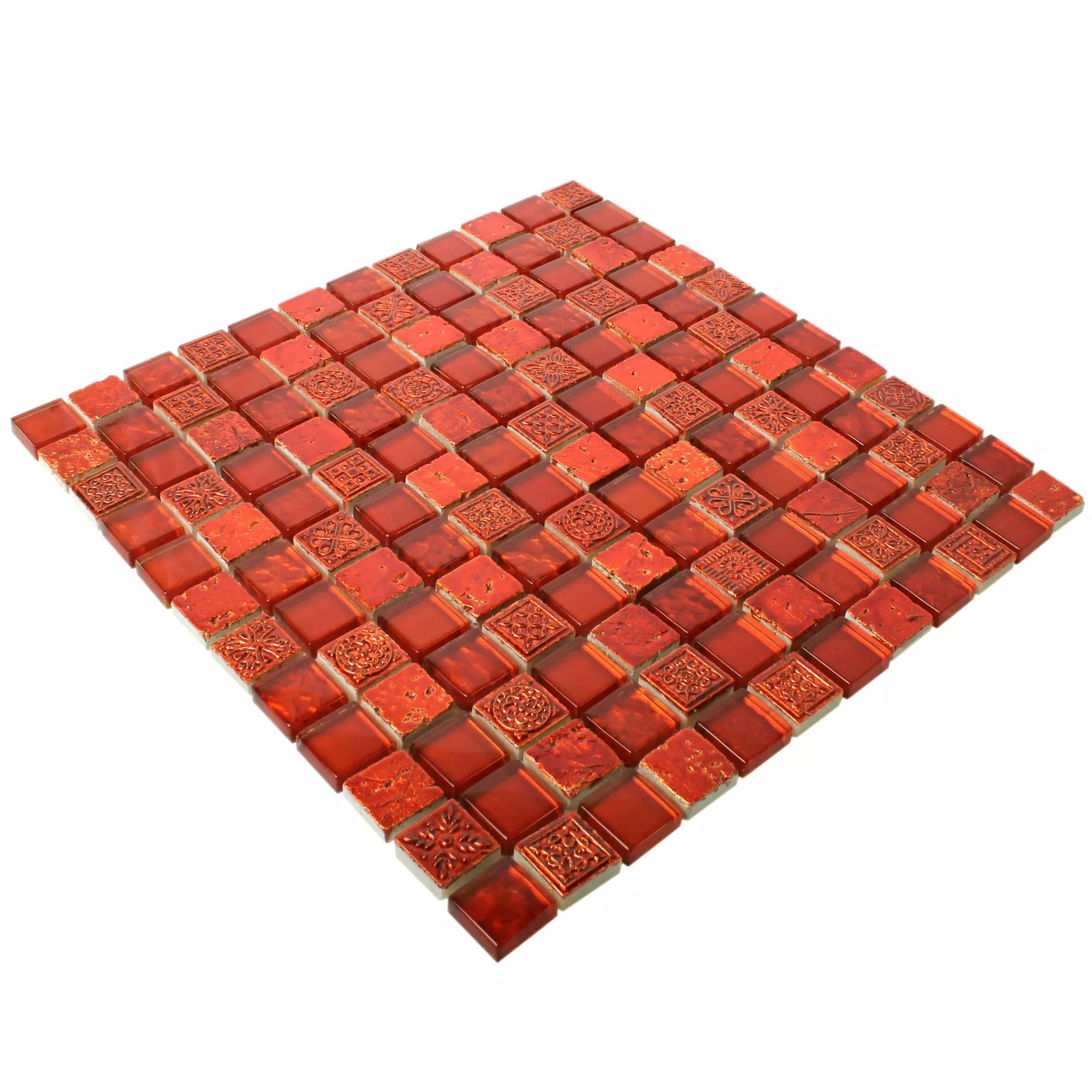 Azulejo Mosaico Georgia Vidro Pedra Natural Mix Vermelho