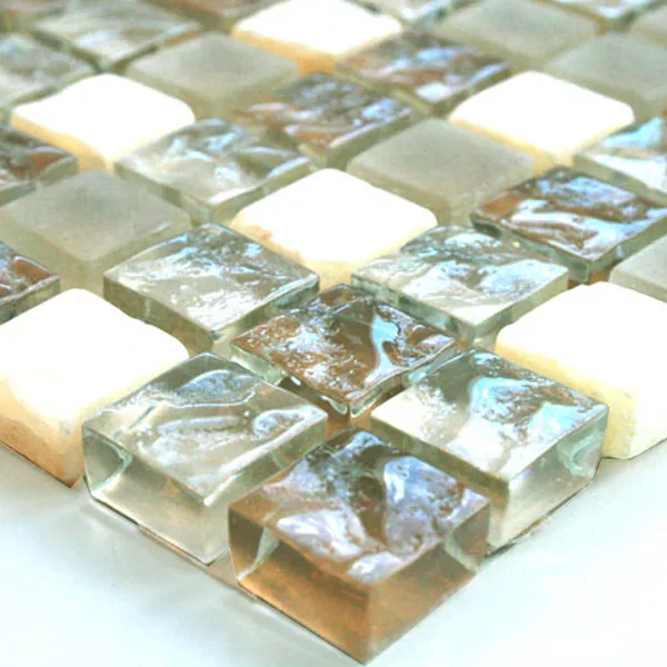 Padrão de Azulejo Mosaico Vidro Mármore  Bege Mix Onyx