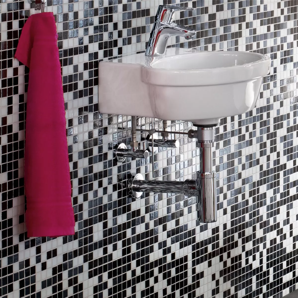 Padrão de Azulejo Mosaico Vidro Branco Cinza Preto Mix