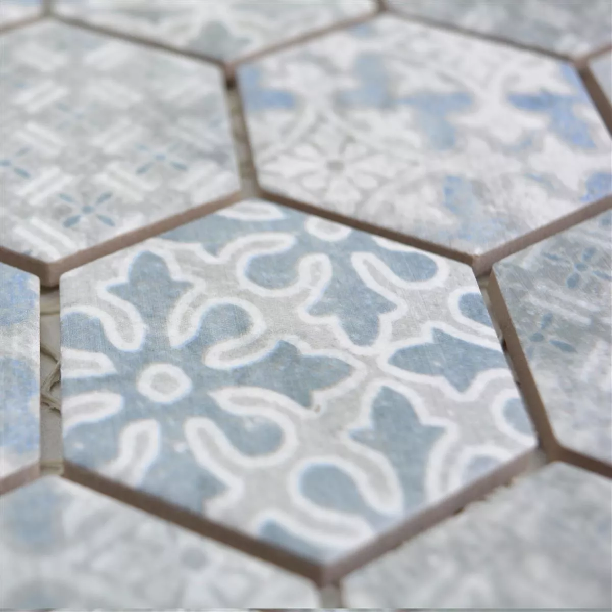 Mosaico Cerâmico Retro Azulejos Lawinia Hexágono Azul