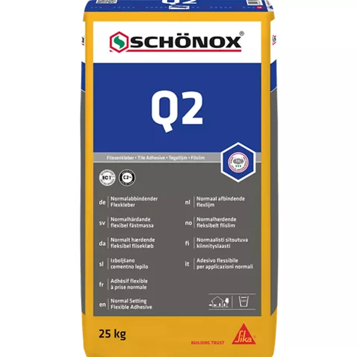 Schönox Q2 adesivo flexível grés fino, ladrilhos cerâmicos C2TE (25 kg)
